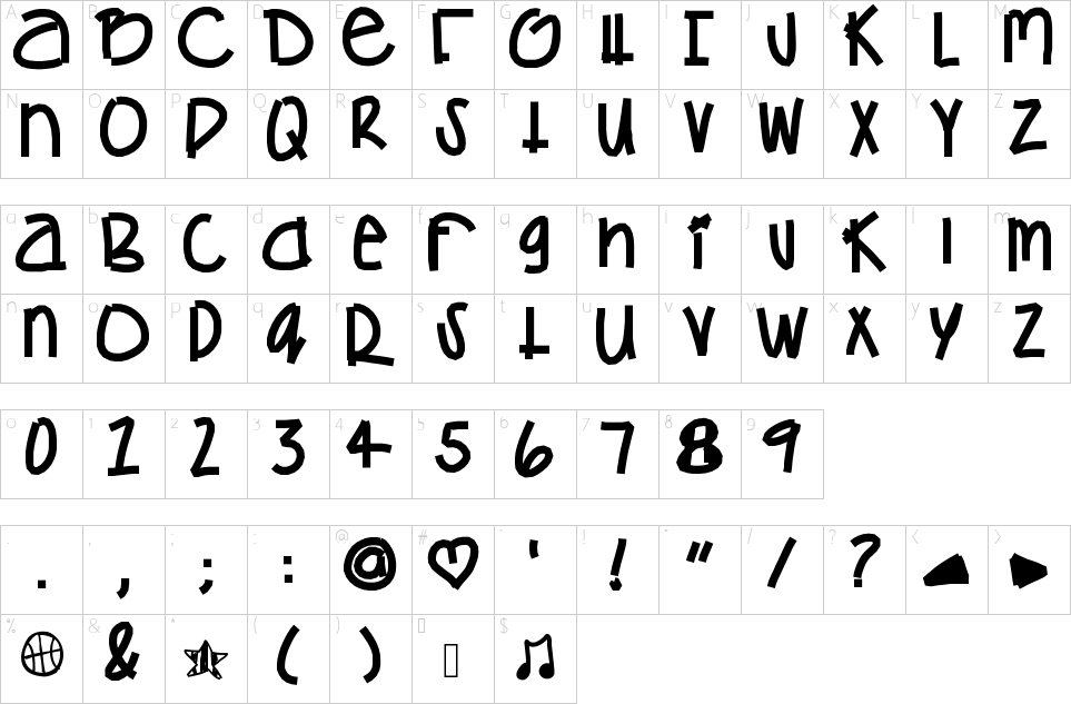 Mapa de caracteres da fonte Games Getchu Nowhere Font