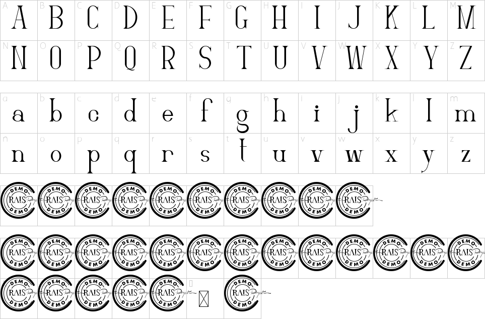 Mapa de caracteres da fonte Gamiela Font