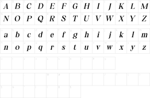 Mapa de caracteres da fonte Gamilia Pixel Font