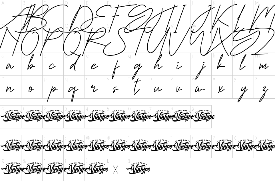 Mapa de caracteres da fonte Garden Dancing Font
