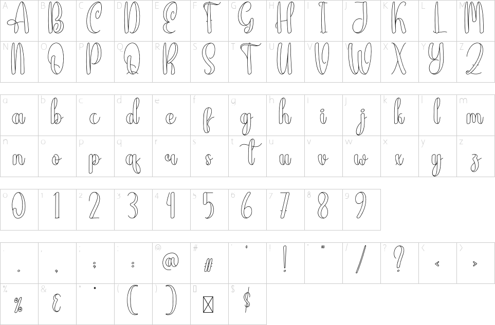 Mapa de caracteres da fonte Garden Font