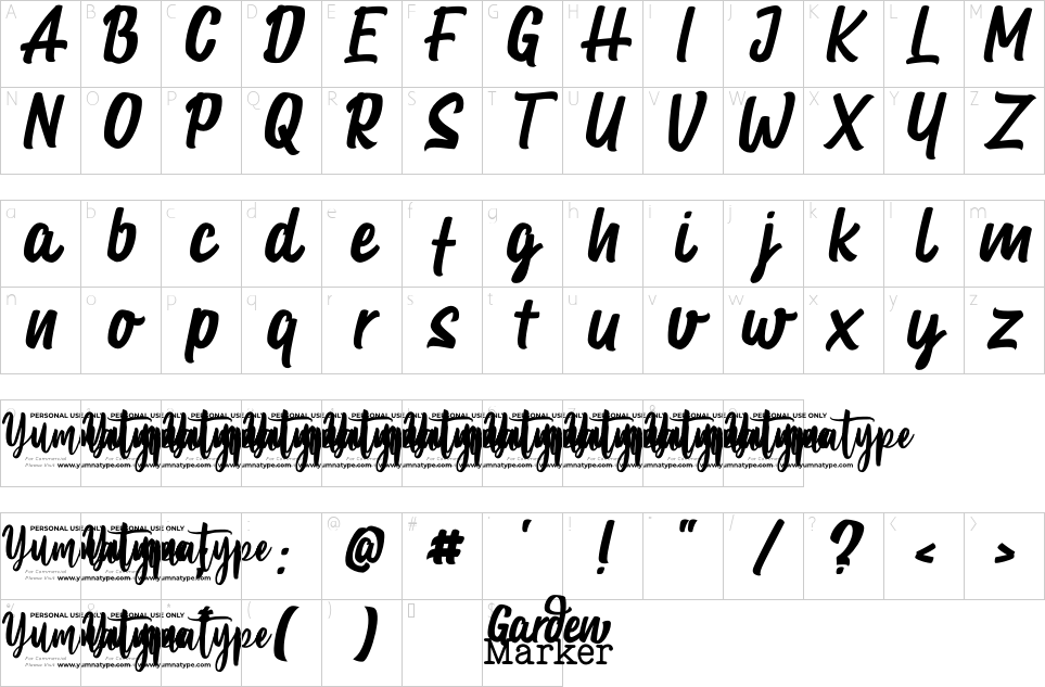 Mapa de caracteres da fonte Garden Marker Font