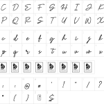Mapa de caracteres da fonte Garden Scrawl Font