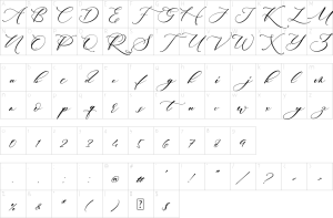 Mapa de caracteres da fonte Gardita Letter Font