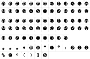 Mapa de caracteres da fonte Gear Box Font