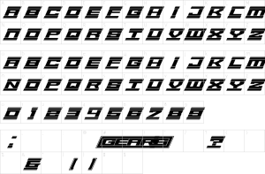 Mapa de caracteres da fonte Gear6 Font