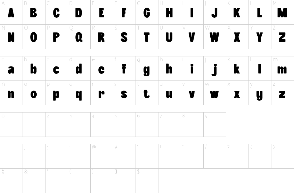 Mapa de caracteres da fonte Gefarin Blur Font