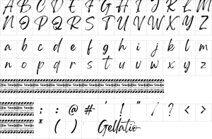 Mapa de caracteres da fonte Gellatio Font