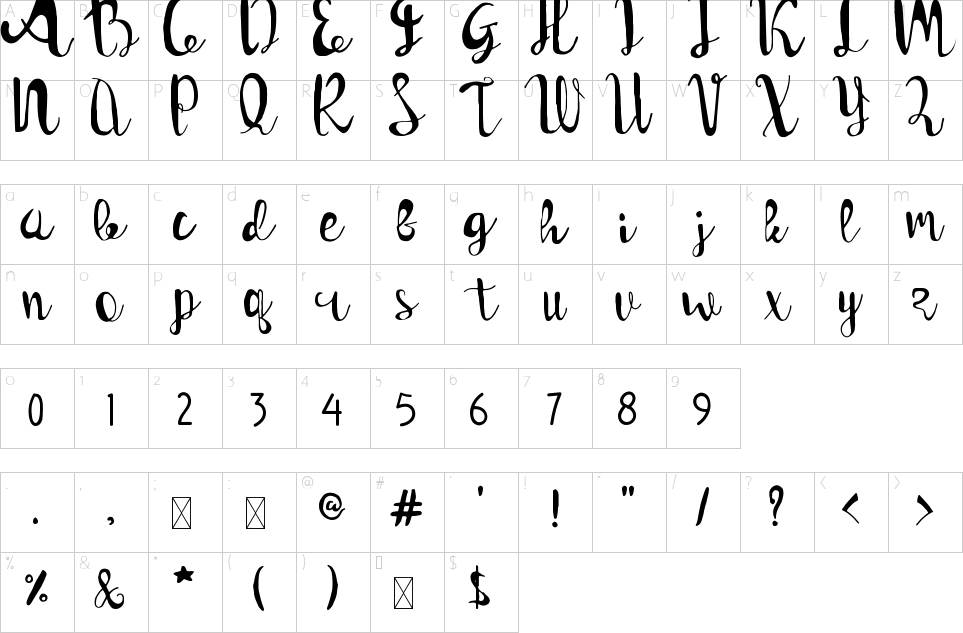 Mapa de caracteres da fonte Genius Font