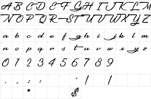Mapa de caracteres da fonte Gentlemanly Font