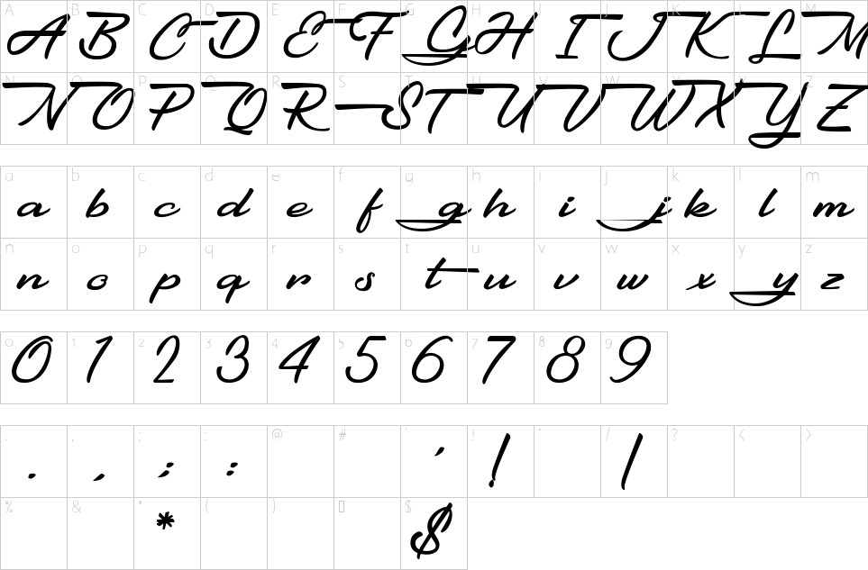 Mapa de caracteres da fonte Gentlemanly Font