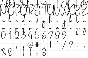Mapa de caracteres da fonte Getting You Font
