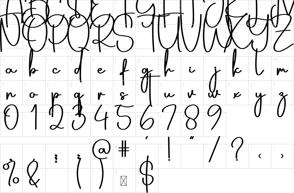 Mapa de caracteres da fonte Getting You Font