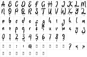 Mapa de caracteres da fonte Ghost Blood Font