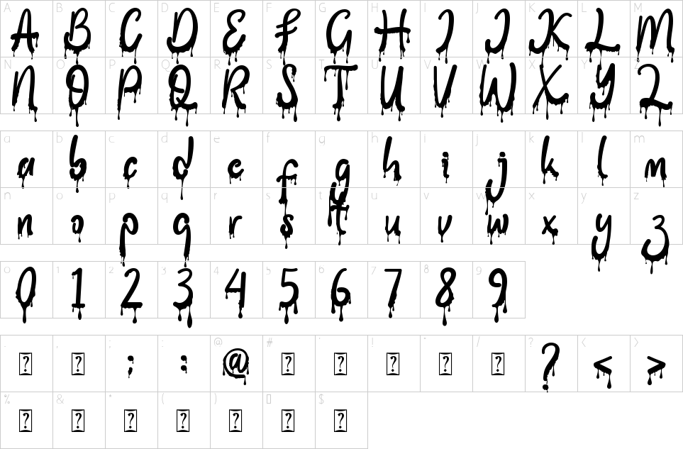 Ghost Blood Font – Fonte Grátis Mapa de caracteres da fonte Ghost Blood Font