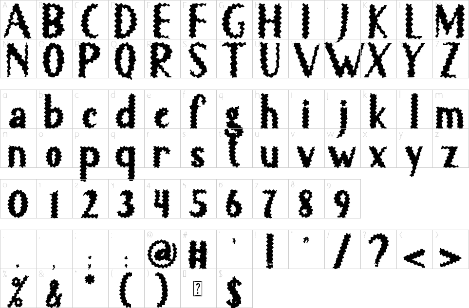 Mapa de caracteres da fonte Ghost Festival Font