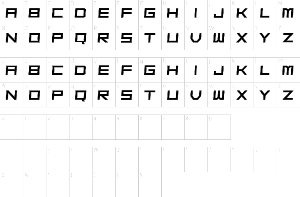 Mapa de caracteres da fonte Ghost Font