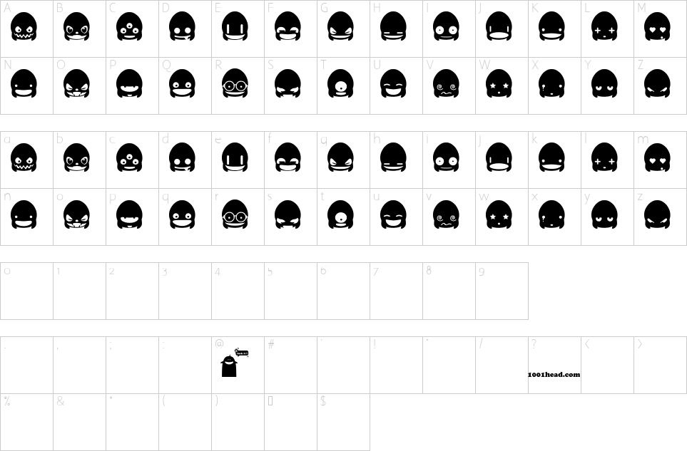 Mapa de caracteres da fonte Ghost Punk Smileys Font