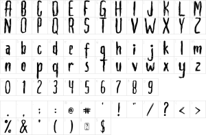 Mapa de caracteres da fonte Ghostbumbs Font