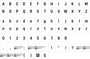 Mapa de caracteres da fonte Gibstone Font