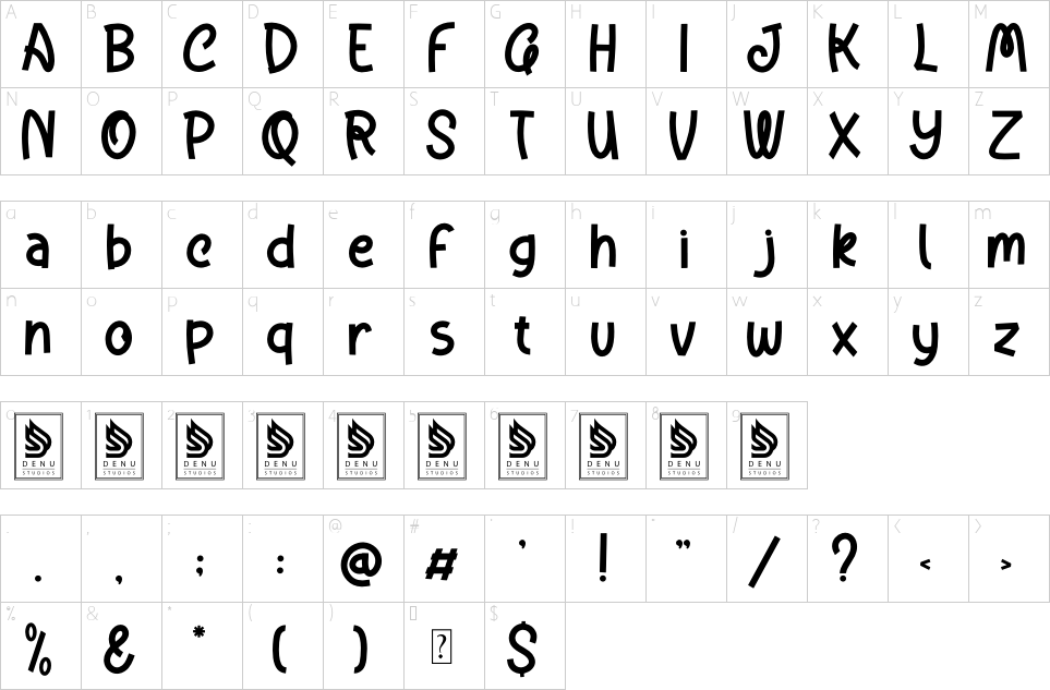Mapa de caracteres da fonte Girdale Font