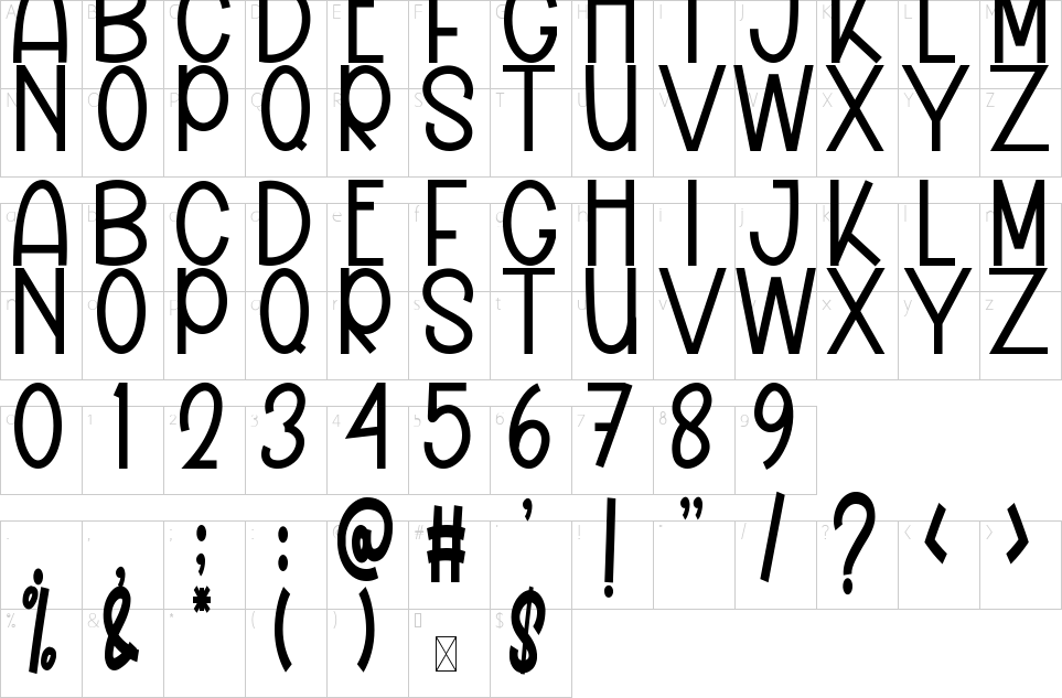 Mapa de caracteres da fonte Girl Child Font