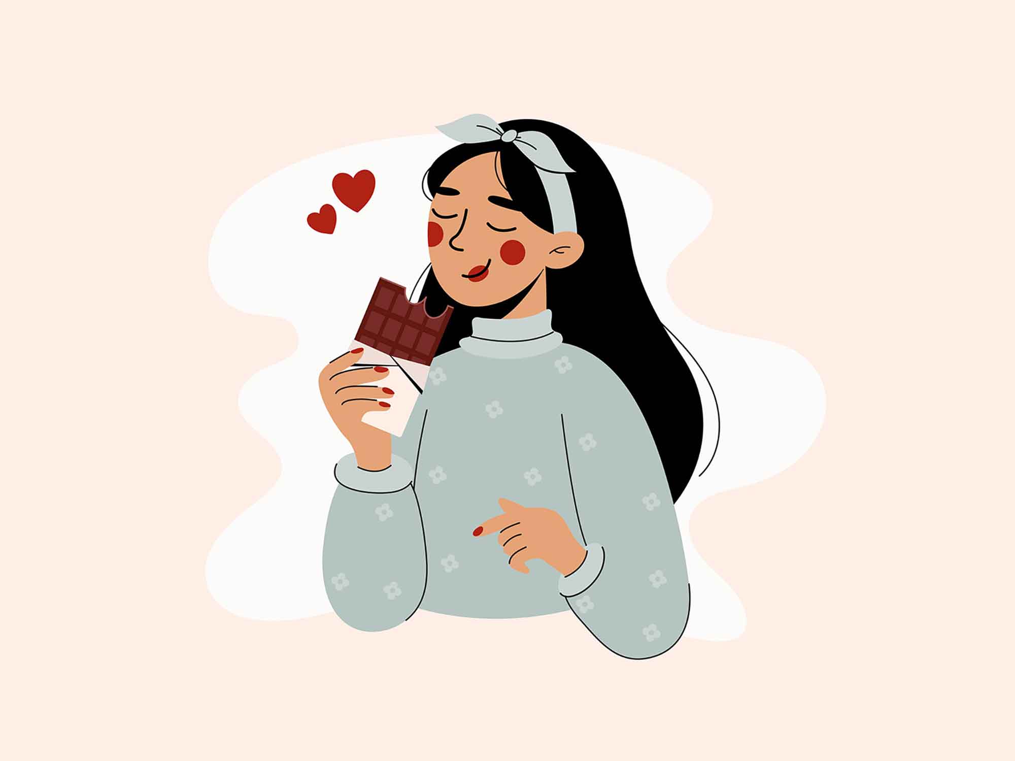 Girl Eating Chocolate Illustration