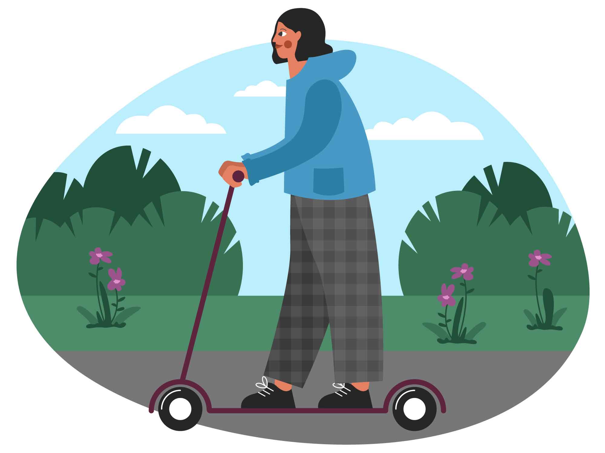 Girl on Kick Scooter Illustration