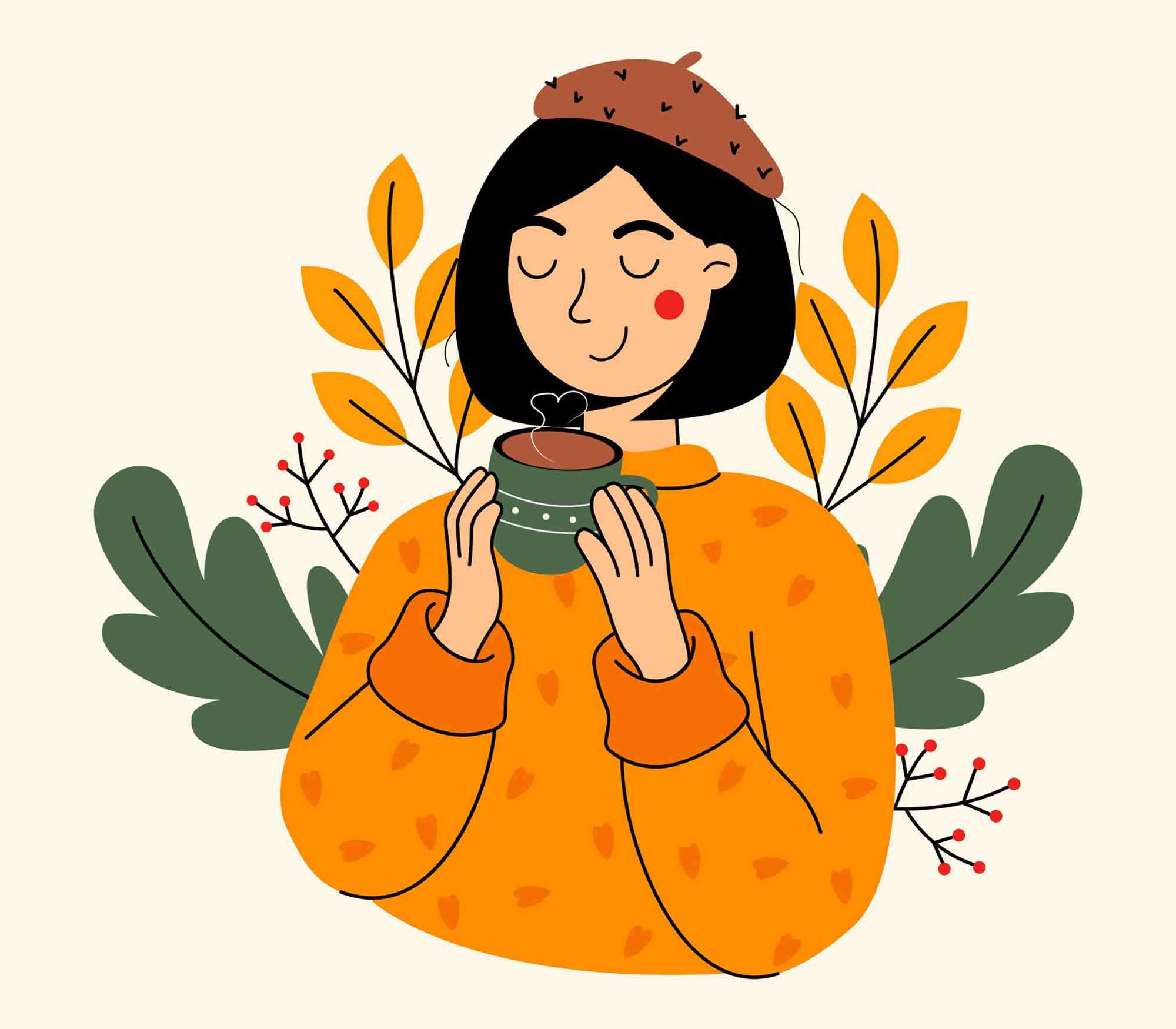Girl with a Cup of Coffee Illustration