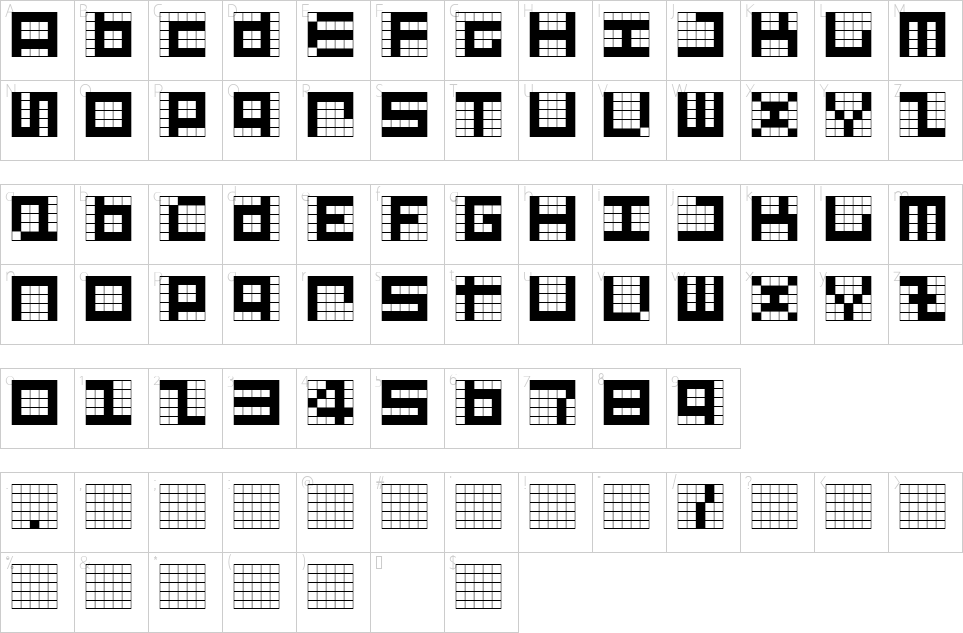 Mapa de caracteres da fonte Give Me 5 Font