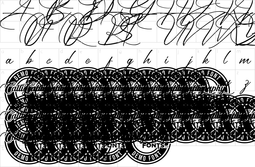 Mapa de caracteres da fonte Glamour Line Font