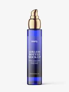 Glass bottle with airless pump mockup / blue