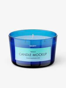Glass candle mockup / blue