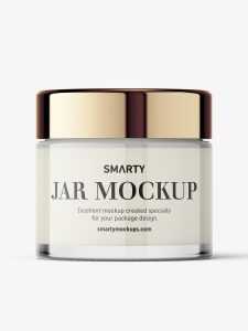 Glass cosmetic jar with reflective lid mockup