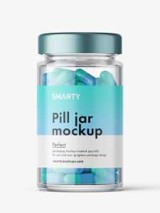 Glass jar with capsules mockup
