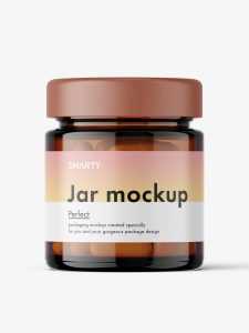 Glass jar with capsules mockup / amber