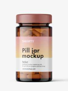 Glass jar with capsules mockup / amber