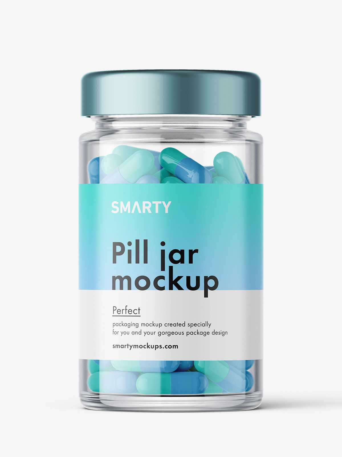 Glass jar with capsules mockup