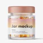 Glass jar with fish oil capsules mockup