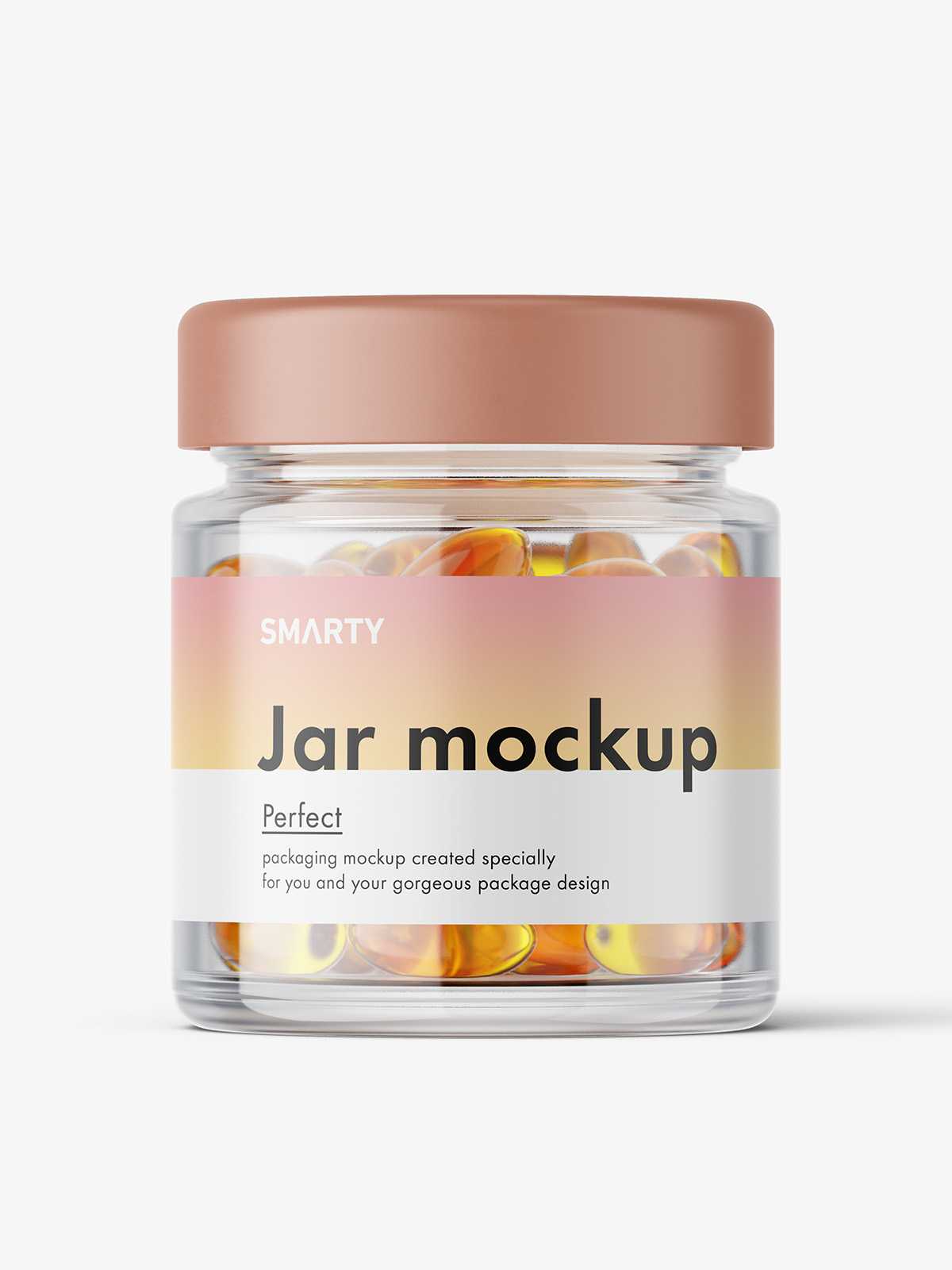Glass jar with fish oil capsules mockup