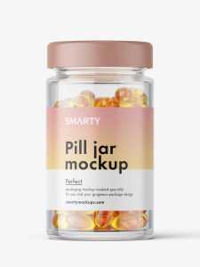 Glass jar with fish oil capsules mockup