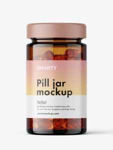 Glass jar with fish oil capsules mockup / amber