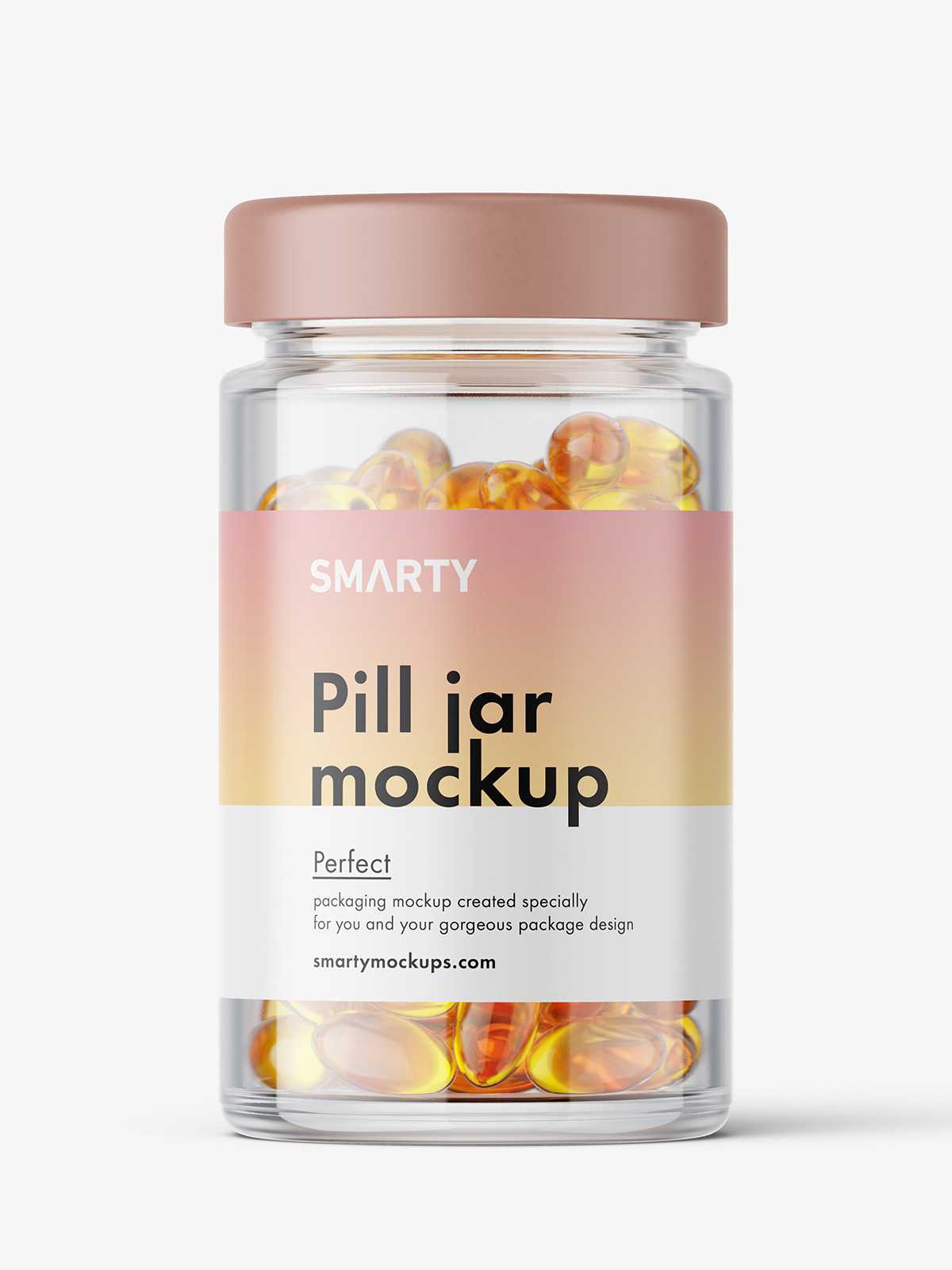 Glass jar with fish oil capsules mockup