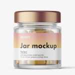 Glass jar with herbal capsules mockup