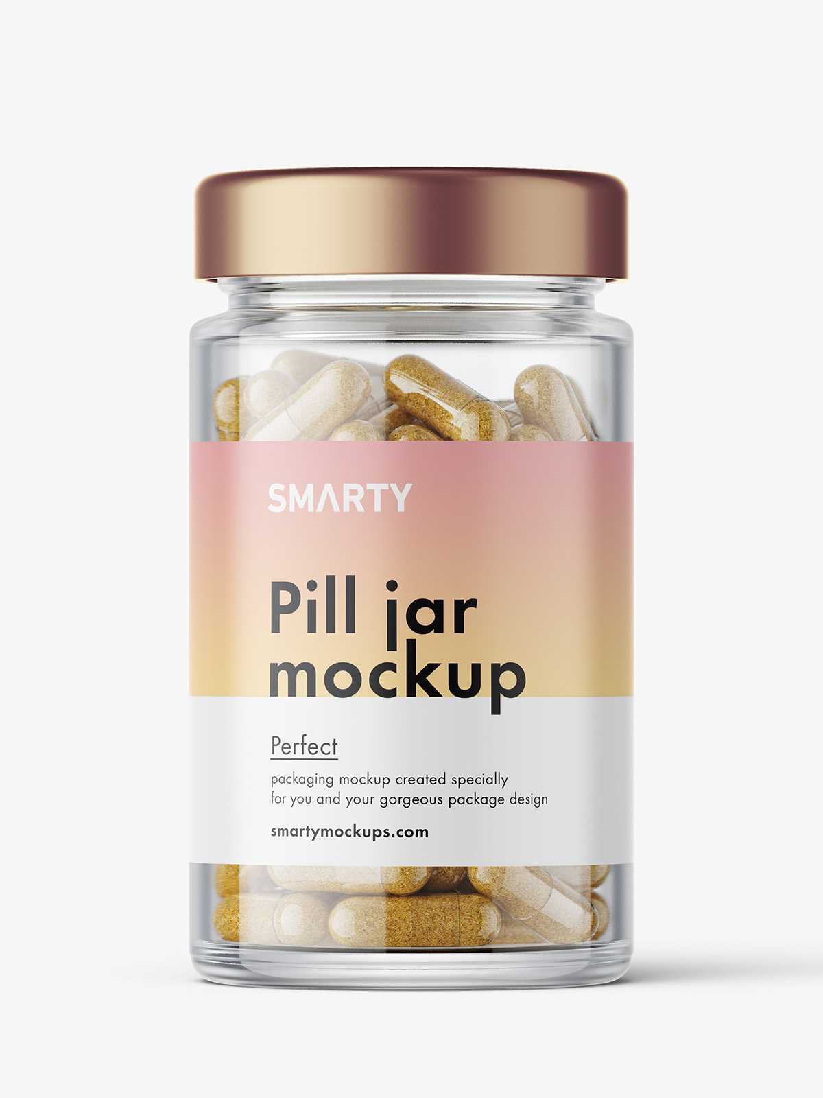 Glass jar with herbal capsules mockup