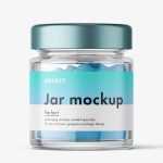 Glass jar with pills mockup