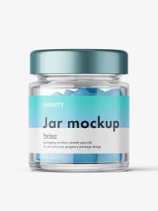 Glass jar with pills mockup
