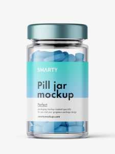 Glass jar with pills mockup