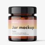 Glass jar with pills mockup / amber