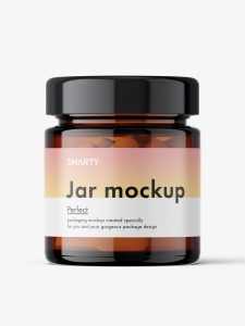 Glass jar with pills mockup / amber